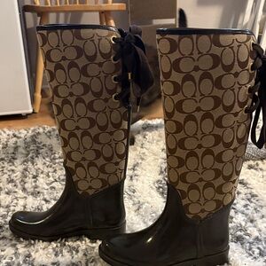 Coach Signature Pattern Brown Rain Boots